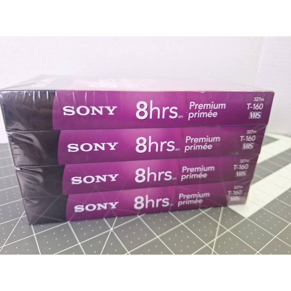 Sony Package of 4 Premium Grade T-160 8 Hour Blank VHS Tape Factory Sealed